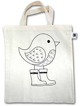 Tiermotive Kind - Süßer Vogel mit Gummistiefeln - Unisize - Natural - XT500 - Jutebeutel kurzer Henkel