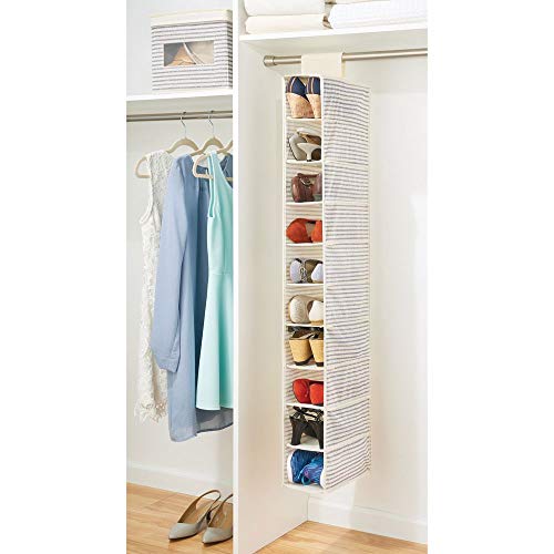 mDesign-lot-de-2-tagre--chaussures--rangement-suspendu-pour-chaussures-avec-10-casiers--tagre--suspendre-pour-un-rangement-parfait-des-portefeuilles-sacs-ou-chaussures--beige-et-bleu