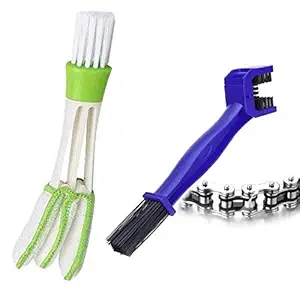 RA Accessories Double Head Cleaning Brush Multi-functional Cleaner for Car, Keyboard, Air Condition, Computer, Car AC Window Brush | Motorcycle/Cycle Chain Cleaner |Brush Bike Chain - Combo of 2