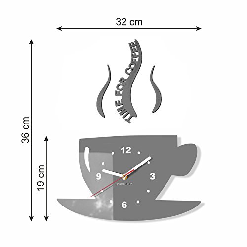 TASSE Time for coffee (Zeit für Kaffee) Moderne Küche Wanduhr grau, 3d römisch, wanduhr deko - 2