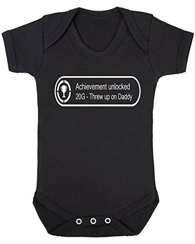 Xbox 360 Achievement Unlocked - Threw Up On Daddy Baby Vest. (3-6 months, Black Vest - White Vinyl)