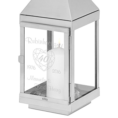 Geschenke 24: Laterne Rubinhochzeit – 36 cm – gravierte Laterne – originelle Idee zum 40. Hochzeitstag – Laterne mit Gravur - 2