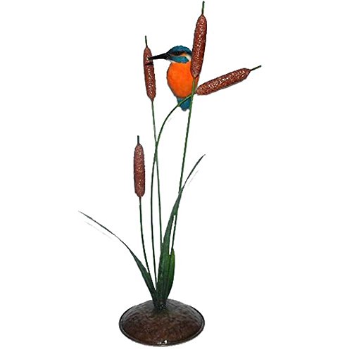 Vivid Arts XMW-SC19-D Eisvogel auf Binsen (aus Metall), Kunstharz Gartendeko