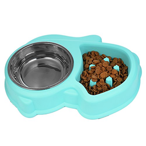 STXMALL Comedero Perro Comedero Gato Lento Despacio a Comer Anti-Asfixia Fun Juguetes Interactivos Para Animales Pequeños Medium Gran Mascota Perro Gato Comer Alimentos y Beber Agua Oval Azul