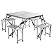 Produktbild Aluminium Campingtisch mit Stühlen für Familie. Ein Mehrzwecktisch für Indoor und Outdoor, Hitzebeständig und Wasserfest. Klapptisch faltbar mit Griff. Tischset mit Sitzbänken und Campingstuhl Silber
