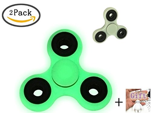 (2 PACK) Hand Spinner, Tri-spinner fidget toy Glowing in the Night, Fidget Spinner Finger Spinner EDC Focus / Fidget Spinner ADHD Focus Anxiety Relief Toys for Kids & Adults (White)