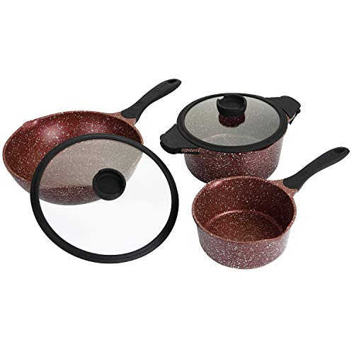 ROSSETTO Set de Wok 30cm +Casserole 20cm+Faitout 24cm Fonte Aluminium Gris Tous Feux Dont Induction
