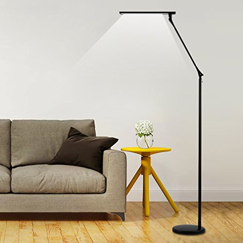 Preisvergleich Produktbild Tonffi Faltbare LED Stehleuchte Aluminiumlegierung Standlampe mit 8W 420LM 5000K weiß Touch-dimmbare Schalter fünf Helligkeit für Ihr Wohnzimmer und Lesenzimmer usw. Schwarz Runde-Lampenfuß