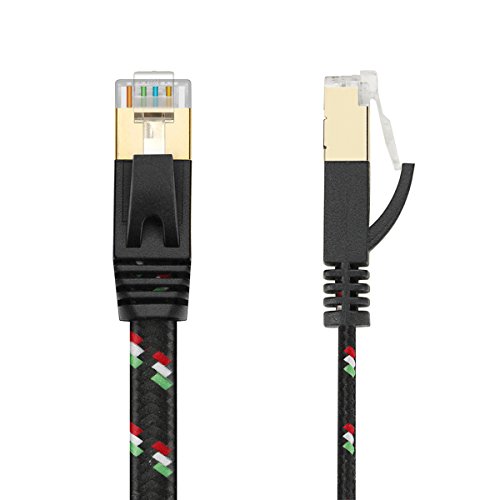 Netzwerkkabel, SNANSHI Cat7 Kabel Flach Cat 7 RJ45 LAN-Netzwerkkabel High Speed Durable Nylon Braid STP mit Goldstecker (8M, Nylon Braid – Schwarz) - 3
