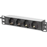 DIGITUS 4-Way Power Strip, 1U, 10" (254mm), Rack Mount in Network Cabinet | 10 inch, 1 U - 4x CEE 7/3-16 A, 4000 W - PDU for