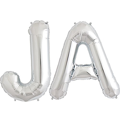 XXL Folienballon Buchstabenset "JA", silber - Luftballons im Metallic-Look für die Hochzeitsdeko