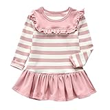 Kobay Kind Baby Mädchen Langarm Streifen Gestreiften Faltenkragen Party Prinzessin Kleid Tops(18-24M,Rosa)
