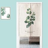 Tamaño: 85 x 90 cm. LIGICKY - Cortinas Cortas de Lino y algodón Estilo japonés para decoración del hogar, 85 x 90 cm (Hojas Verdes)