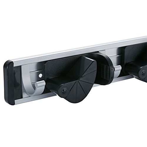 GWHOLE Gerätehalter Wandhalterung für Besen, Mopp und Gartenwerkzeuge Ordnungsleiste Aluminium, 3 Steckplätze und 4 Haken - 2