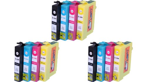 12 x XL Tintenpatronen kompatibel zu Epson T1281, T1282, T1283, T1284, Schwarz, Cyan, Magenta, Gelb