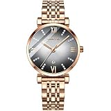 GIMTO Rose Gold Luxus Kristall Damenuhren Damenarmband aus Stahl Wasserdichte Quarz Armbanduhr Datum,G