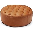 PREDELLA Leather Tufted Round Cocktail Ottoman Coffee Table, Center Table, Circle Table,Bar Table Sofa Side Tables,Coffee Tables for Living Room,Farmhouse,Breakfast Table