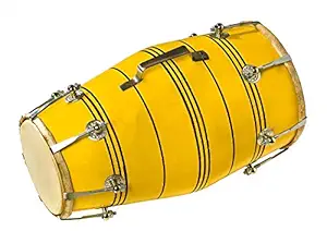 NSR Traders Handmade Wood DHOLAKI Indian Musical Instrument (Yellow)