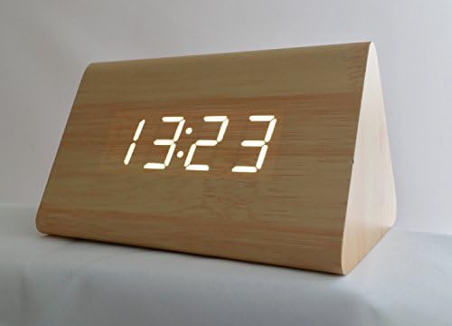 Wooden 'Pyramid' Clock with LED and Sound Activation (Wood with WHITE led)