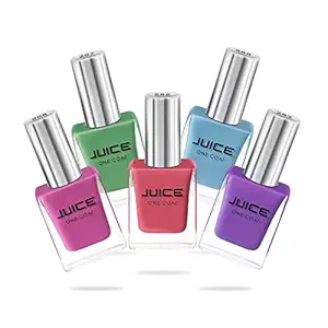 Juice Nail Polish Pack of 5 Pickle Green / Sky Blue / French Purple / Coral Sunset / Amaranth Pink GLOSS COMBO_15