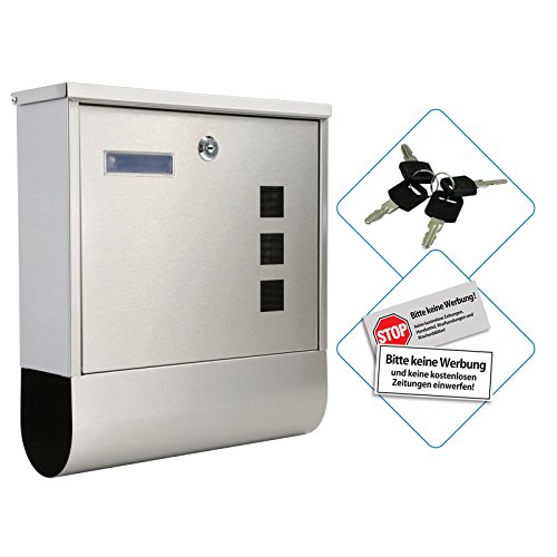 Preisvergleich Produktbild Bobotogo wasserdichte Briefkästen 4 Schlüsseln gebürstes Edelstahl mit Zeitungsrolle rostfrei Postkasten Namensschild links Sichtfenster rechts Top