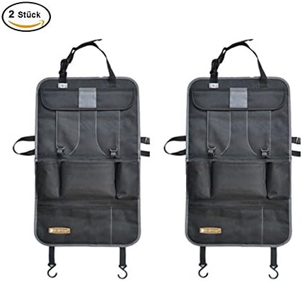 Car Seat Back Organiser-2 Pack, Feavor Auto Organiser Backrest Pocket, Back Protector with Kickback Organizer, Rear Seat Back Protector, Kick Mat Protector for Car Seat with Extra Large IPad.
