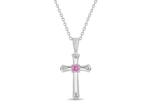 IN SEASON JEWELRY Rhodium Plated Small Pink Cubic Zirconia Plain Cross Pendant Necklace for Girls 16" - Dainty Religious Cross Jewelry for Little Girls - Treasured Jewelry Gifts for Young Girls Communion