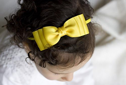 Golden Beam - Baby Ella Bow Headband - Flower Girl Headband - Baby Satin Bow - Girls Satin Bow - Hair Bow - Baby to Adult Headband - Christening Headband (Yellow)