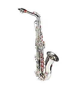 New Jaibharat Musicals Saxophone Silver (With hard case with belt and globes)