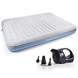 ISENPENK Matelas Gonflable 2 Personnes, Lit Pneumatique Gonflable (203 x 152 x 22,9 cm) avec Pompe à Pied Intégrée, Capacité de 295 kg, Taille Double pour Invité, Camping, Fête - Bleu Clair