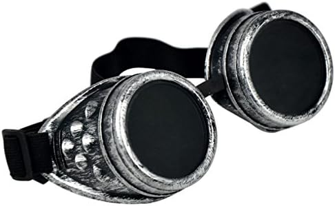 Cyber Goggles Steampunk Welding Goth Cosplay Vintage Goggles Rustic(classic silver frame)