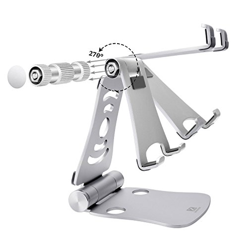 Faltbar Tablet Ständer Multi-Winkel ZEIGER einstellbar Handy Halter für 4-13″ Tablet iPad Air Pro mini,iPhone,macbook,kindle Samsung Tab mini Aluminium Reise Tablet Ständer Tischplattenhalter Tisch Halterung Silber Y192S - 2