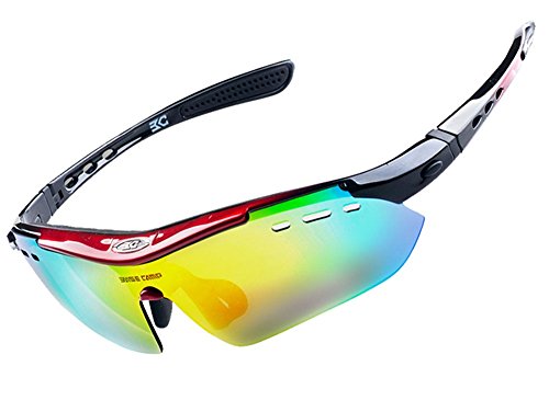 Dayiss Radbrille 6 Wechselgläser Fahrradbrille Sonnenbrille Schutzbrille Fluoreszenz Brille verspiegelt Sportbrille UV400 BIKE Glasses + Gürteltasche