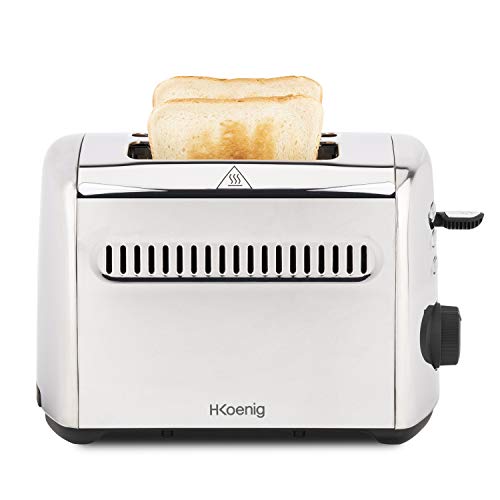 H.Koenig Grille Pain Toaster 2 Tranches TOS9 Fentes larges 40mm Inox vintage, 7 Niveaux brunissage, Décongélation, Rapide uniforme, Remontée extra-haute, Pain, muffin, bagel, Nettoyage facile, 950W