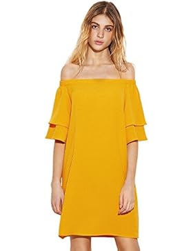 StyleDome Damen Carmen-Ausschnitt Schulterfrei Kurze Trompeten Ärmel Oberteil Sommer Midikleider