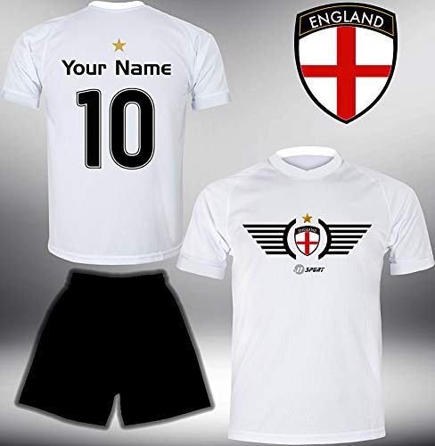 ElevenSports England Trikot Set 2018 mit Hose GRATIS Wunschname + Nummer im EM WM Weiss Typ #EN2th – Geschenke für Kinder Erw. Jungen Baby Fußball T-Shirt Bedrucken