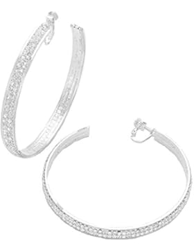 Schmuckanthony Luxus Hoop Silber Versilbert Ohrclips Creolen Kreolen Clip On Clips Klips Ohrringe Kristalle klar...