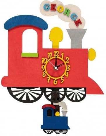 Little Timbers - Personalised Red Train Swinging Mini Train Pendulum Clock - Handmade in Britain