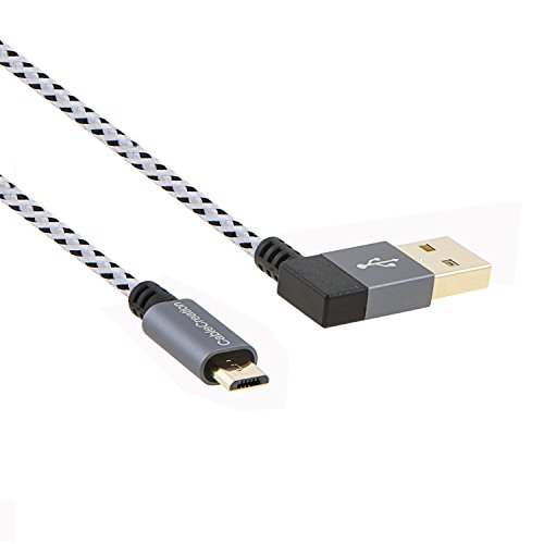 CableCreation [2-Pack] Linker Winkel USB 2.0 Geflochtenes Kabel, 90 Grad Vertikale Linke USB 2.0 Ein Stecker auf Micro USB Stecker mit Aluminium Gehäuse, 6,5 ft / 2 Meter, Leerzeichen Grau - 4