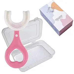 Blissanz U Shaped Toothbrush For Kids With Case | 2-6 Years Aged Boys & Girls | Manual U Type 360 Degree Soft Silicone Oral Teeth Cleaning Gift For Baby Infant Toddler Children | Pink, Ebook Included