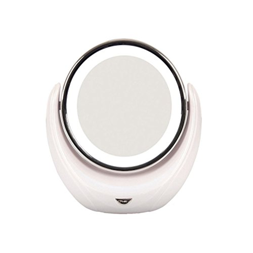 Vicloon Edelstahl 5-Licht LED Make-up Spiegel Double-Face 360°Vergrößerungsspiegel(Perle Weiß mit Silber) - 5