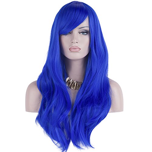 DAOTS 28" Wig Halloween Wig Long Heat Resistant Big Wavy Hair Women Cosplay Wig(Blue )