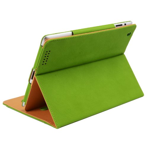 Madcase Apple iPad 4 / 3 / 2 Smart Case Etui Faux Ledertasche Hülle mit Auto Schalf und Wach Sleep-Funktion inkl. Displayschutzfolie und Stylus Touch stift – Grün / Beige - 4