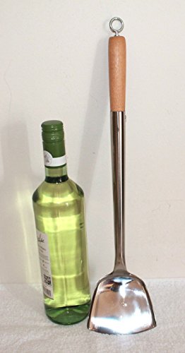 AAF Nommel ® Wok Spahtel Pfannenwender flach 004 Edelstahl mit Öse auch zum Aufhängen Größe S – 43 cm lang, Kelle 10 x 9 cm, mit Holzgriff, genietet - 2