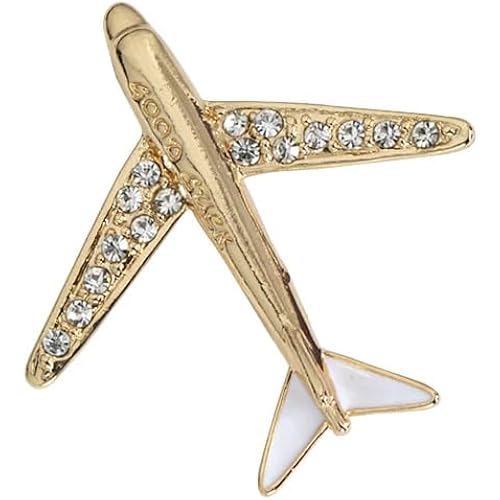 SYGA Men\'s Suit Aircraft Design Brooch Pin, Gold Tone with Crystal Accents