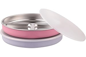 Elk and Friends Kids Stainless Steel Divided Plates with Silicone Sleeves + Lid| Suitable for Babies/Toddlers | Dishwasher Safe | Non Slip Dinnerware | Snack Dishes | 2 Pack