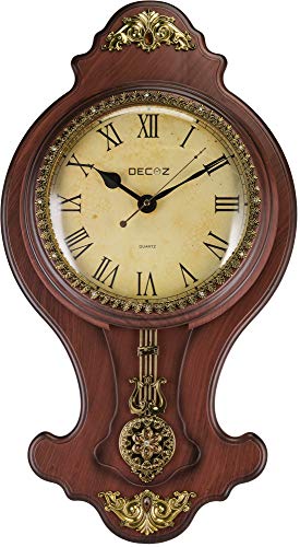 Decoz - Reloj de Pared de péndulo con Estilo de reliquia Antigua, decoración para el hogar Elegante y Vintage, Funciona con Pilas, decoración de Pared de 27 Pulgadas de Alto con Personaje