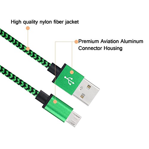 Hosaire 3pcs Datenkabel Android USB Cable Mehrfarben Nylon Phone USB Kabel für Samsung, HTC, Nokia, Sony Usw(1M),Grun - 3