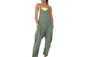 Godoboo Damen Latzhose Loose Fit Baggy Jumpsuit Ärmellos Overall Strampler Overall Rompers Wide Leg Playsuit mit Tasche Sommer Feder