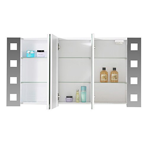 Eurosan 3-türiger Spiegelschrank, Superflach, Integrierte LED-Frontbeleuchtung, Breite 120 cm, Weiß, New York, NY120 - 2